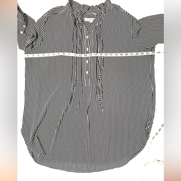 Ann Taylor Loft Black White Vertical Striped Pintuck Tunic Blouse Extra Large - Picture 8 of 9